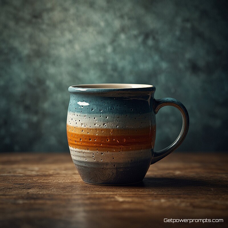 artisan ceramic coffee mug, 3D render, natural texture background background, natural ambient light lighting, close-up perspective perspective, cool color scheme color scheme, professional print design aesthetic, sharp focus, commercial quality
