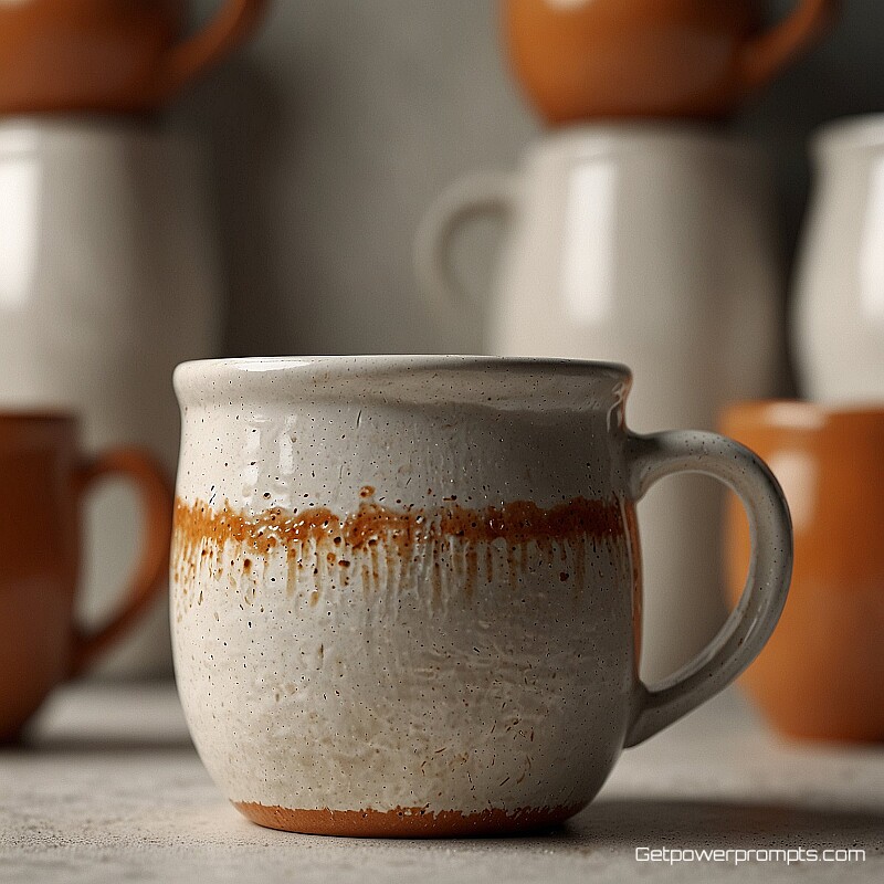 artisan ceramic coffee mug, 3D render, white studio background background, studio lighting lighting, close-up perspective perspective, warm color palette color scheme, professional print design aesthetic, sharp focus, commercial quality