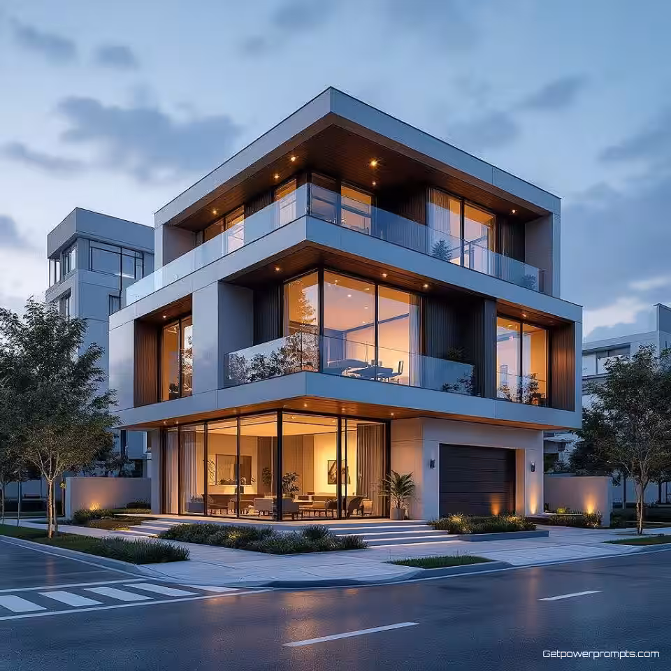 Modern eengezinswoning, fotorealistisch, straatachtergrond in de stad achtergrond, natuurlijk daglicht verlichting, augmented reality architecturale overlay, holografische bouwinformatie, interactieve 3D-modelvisualisatie, digitale constructiedata, futuristisch stedelijk planning-interface, real-time structurele analyseweergave