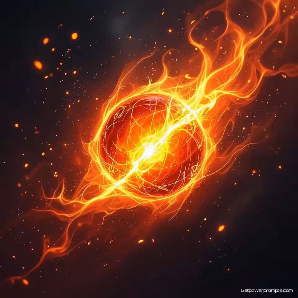 Vuurbal spreuk, digitale schilderkunst, episch sfeer, dramatische verlichting verlichting, warm kleurenschema, magische energie-effecten, deeltjeseffecten, dynamische compositie, cinematografische kwaliteit, etherische gloed, arcane symbolen