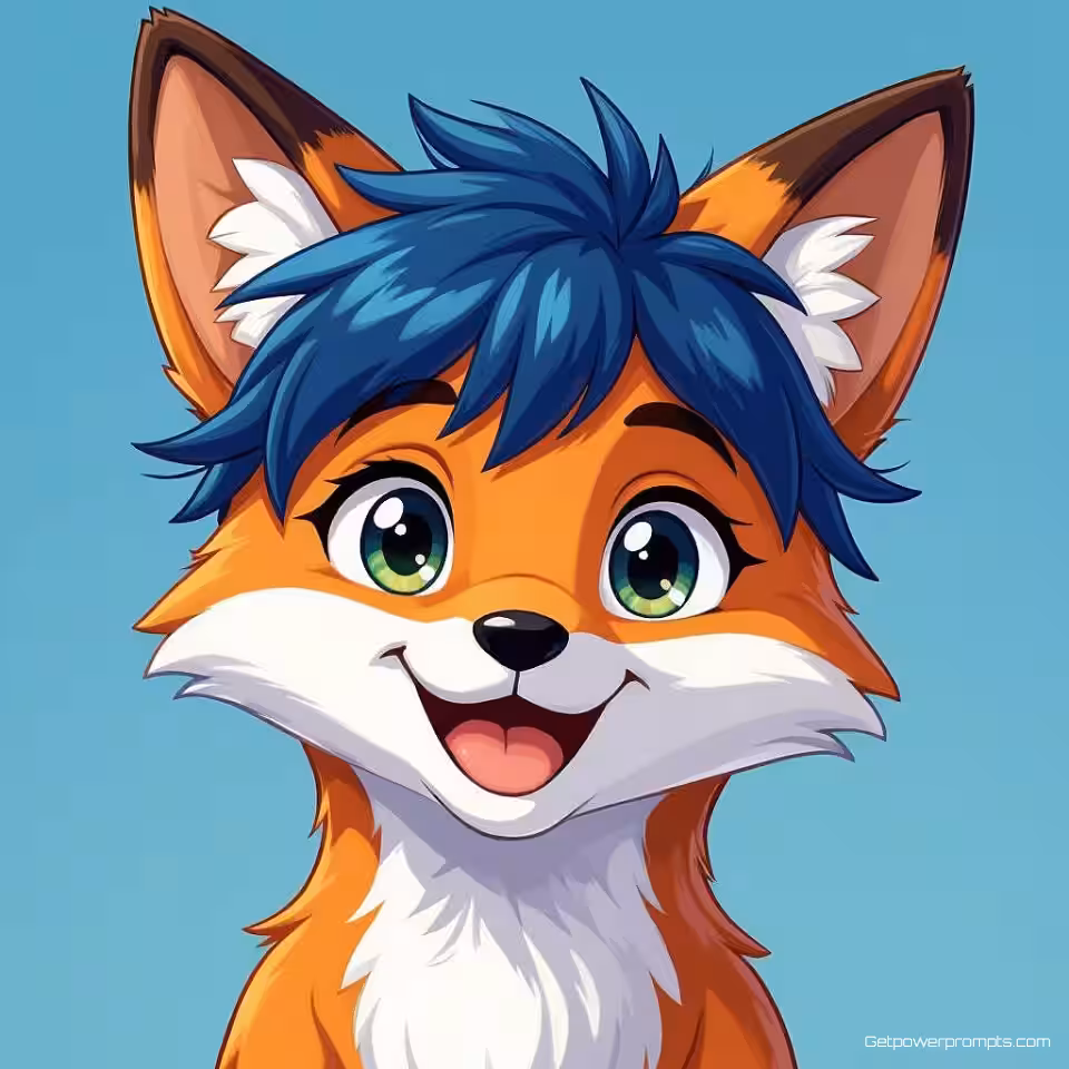 Antropomorfe vos personage, anime stijl personage portret, blije uitdrukking uitdrukking, kleurverloop achtergrond achtergrond, zacht licht verlichting, gedetailleerde gezichtskenmerken, expressieve ogen, cartoon personage ontwerp, levendige kleuren, professionele digitale illustratie, karakter referentieblad stijl