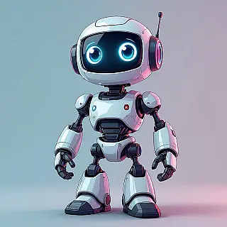 Cartoon robot personage, anime stijl personage portret, blije uitdrukking uitdrukking, kleurverloop achtergrond achtergrond, zacht licht verlichting, gedetailleerde gezichtskenmerken, expressieve ogen, cartoon personage ontwerp, levendige kleuren, professionele digitale illustratie, karakter referentieblad stijl