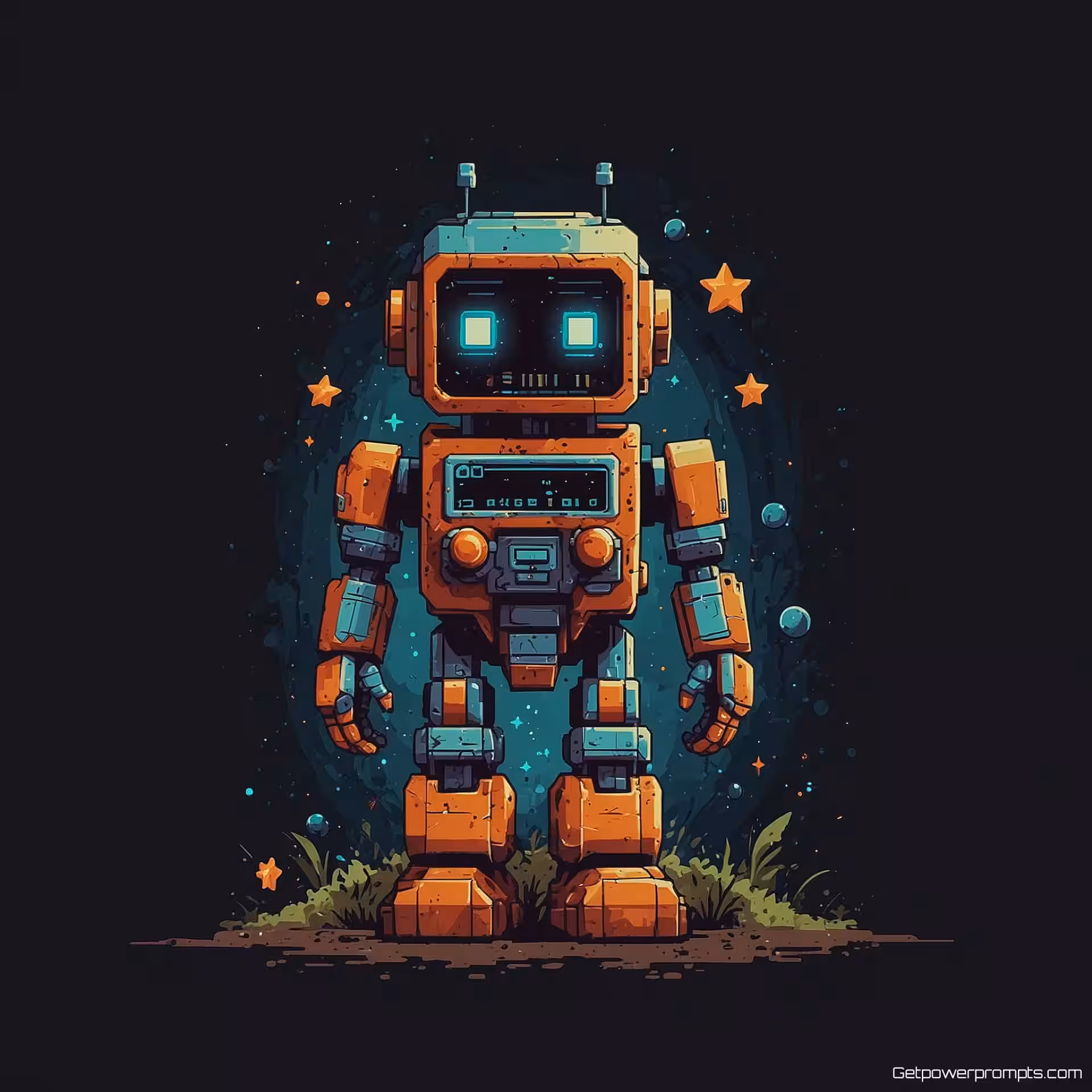 Ruimte robot, modern pixel pixel art, vastberaden sfeer, transparant achtergrond, retro gaming esthetiek, 8-bit stijl, beperkt kleurenpalet, blokkerige pixels, nostalgisch videogame personage, sprite sheet formaat, pastel kleuren, lage resolutie charme, pixel perfect details
