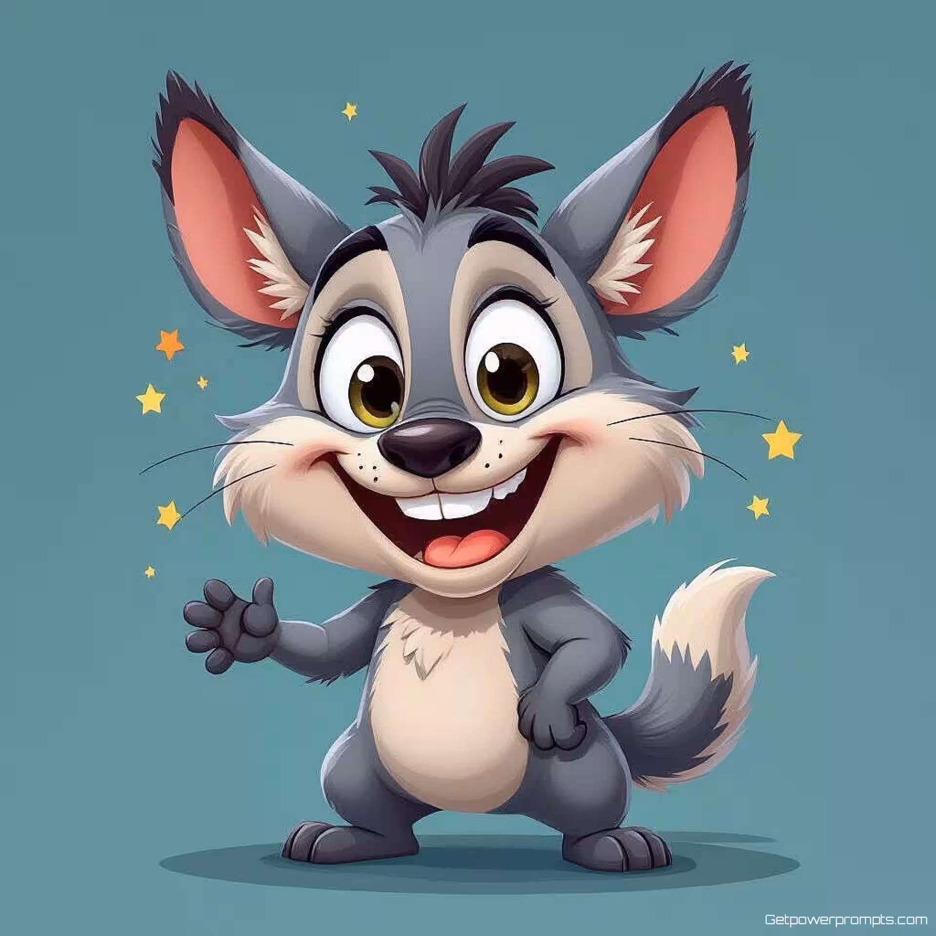 Grappig dierenkarakter, digitale cartoon karikatuur kunst, speels sfeer, effen kleur achtergrond, overdreven fysieke kenmerken, humoristische vervorming, expressieve persoonlijkheidskenmerken, helder en levendig kleuren, speelse overdrijving, professionele cartoonillustratie, onderscheidend karakterontwerp, komische portretstijl