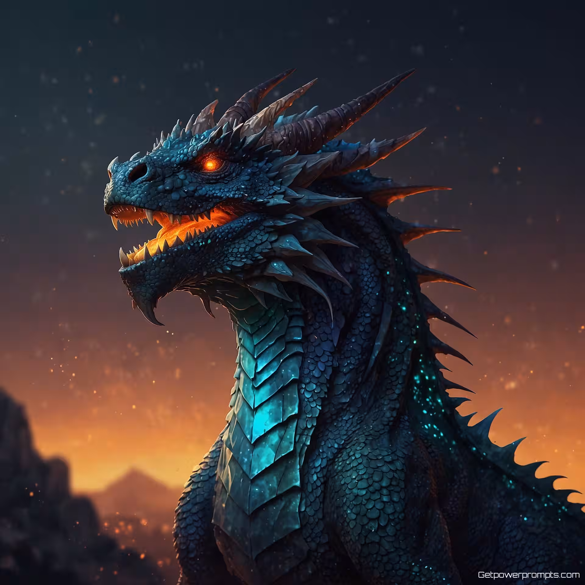 Draak met gloeiende schubben, anime illustratie, episch sfeer, verloopachtergrond achtergrond, levendige kleuren, gedetailleerd karakterontwerp, expressieve kenmerken, digitale schilderkunst