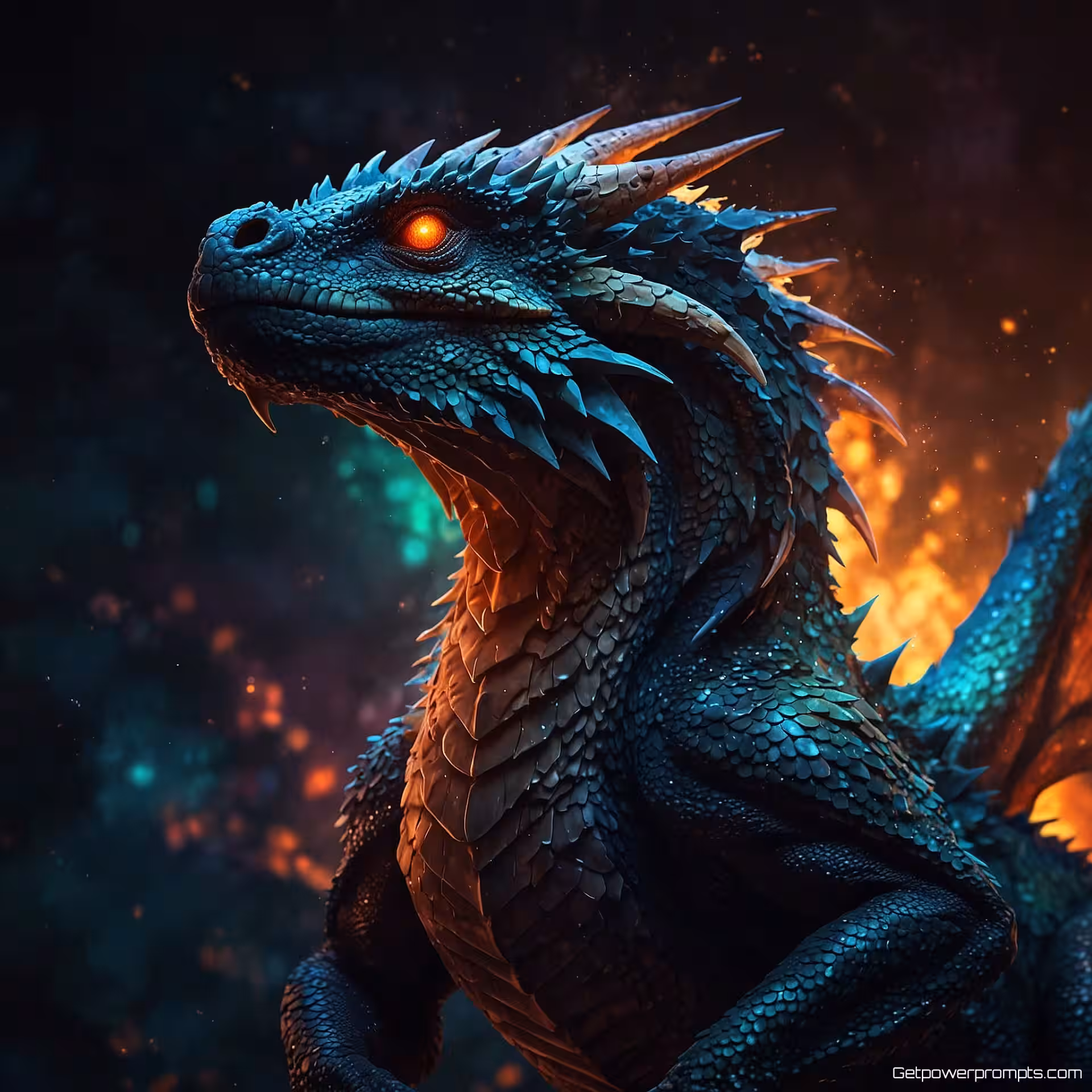 Draak met gloeiende schubben, realistische digitale schilderkunst illustratie, mysterieus sfeer, abstract achtergrond, pastelkleuren, gedetailleerd karakterontwerp, expressieve kenmerken, digitale schilderkunst