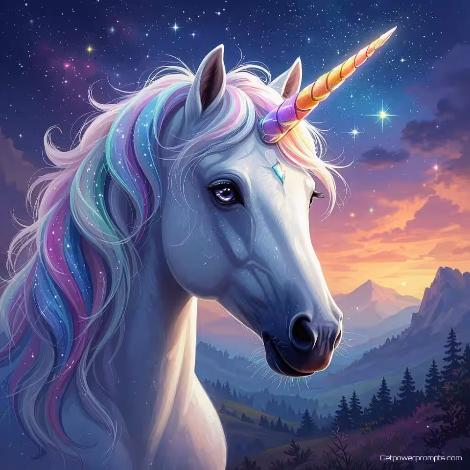 Eenhoorn, digitale schilderkunst illustratie, mystiek sfeer, close-up perspectief, pastel, fantasielandschap achtergrond, mythisch wezen ontwerp, magische elementen, gedetailleerde fantasy kunst, fantasierijk personage, digitale schilderkunst