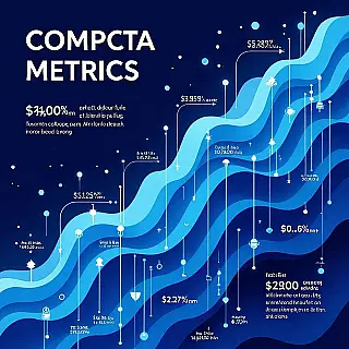 Bedrijfsfinanciële metrieken, 3D render waterval infographic, zakelijke blauwtinten kleurenschema, centraal uitgelijnd compositie, professioneel en helder sfeer, cascaderende datastromen, gelaagde informatiestroom, verticale progressievisualisatie, gradiëntovergangen, moderne infographic ontwerp, professionele esthetiek