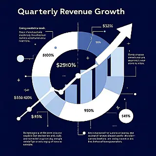 Kwartaalomzetgroei, geometrisch infographic ontwerp, vectorillustratie weergave, professioneel blauw en grijs kleurenschema, rasterlay-out compositie, professionele sfeer atmosfeer, wiskundige precisie, schone lijnen, modulaire data-elementen, professionele visualisatie, moderne esthetiek