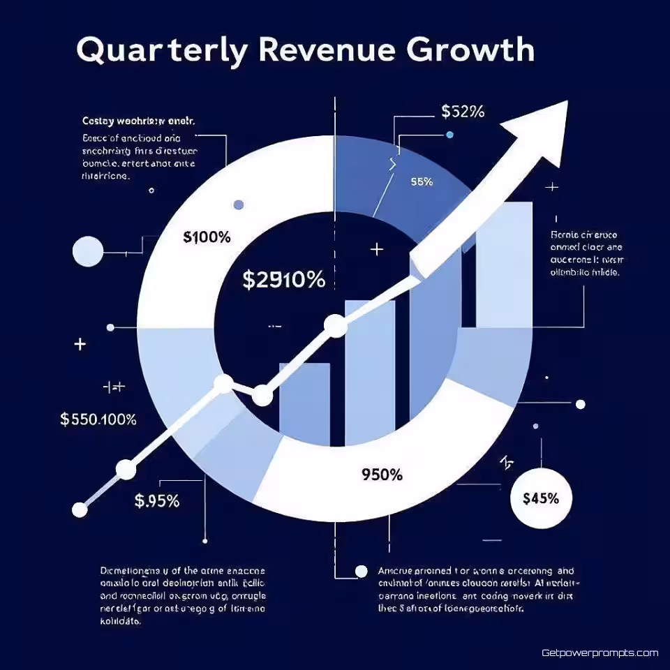 Kwartaalomzetgroei, geometrisch infographic ontwerp, vectorillustratie weergave, professioneel blauw en grijs kleurenschema, rasterlay-out compositie, professionele sfeer atmosfeer, wiskundige precisie, schone lijnen, modulaire data-elementen, professionele visualisatie, moderne esthetiek