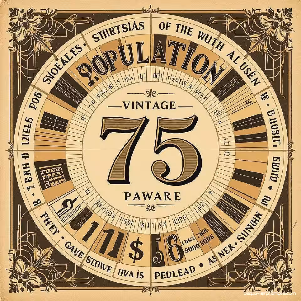 Bevolkingsstatistieken, vintage infographic ontwerp, art deco illustratie, sepia tonen kleurenschema, cirkelvormige lay-out compositie, retro typografie, verouderd papier textuur, handgetekende elementen, nostalgisch atmosfeer, nostalgische datavisualisatie, klassiek design esthetiek