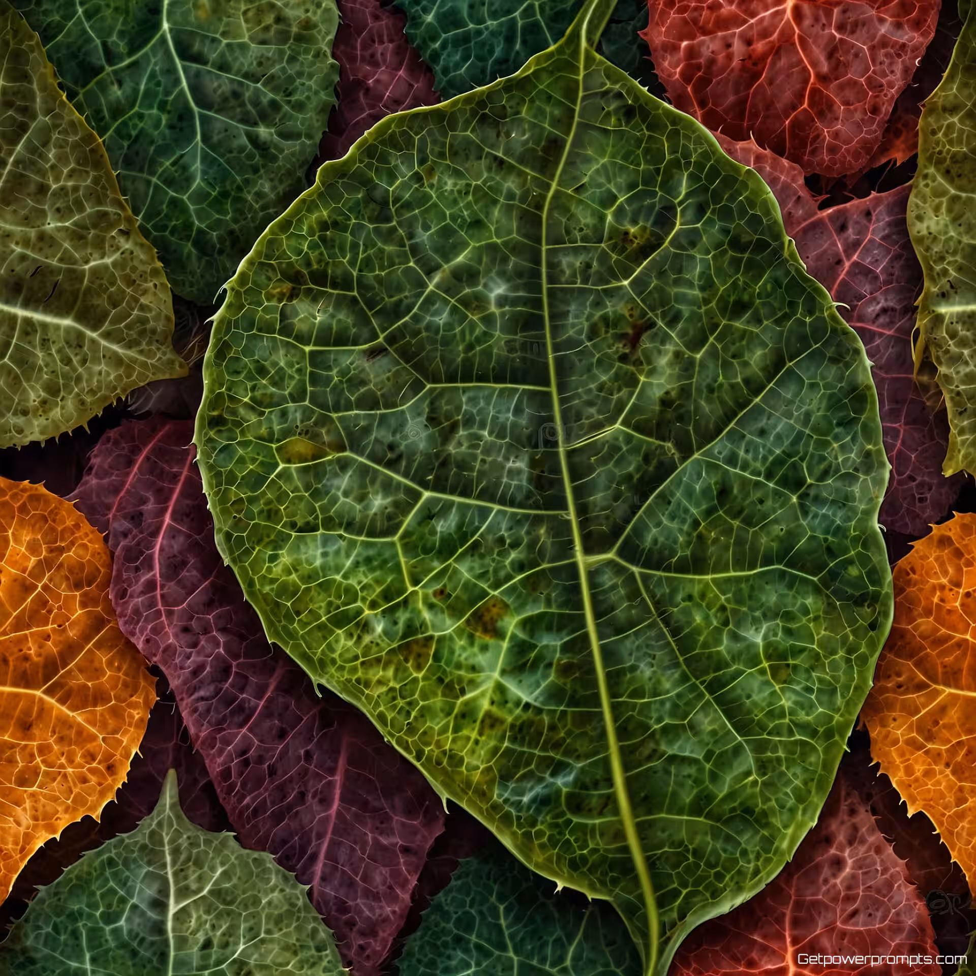 Bladnerven, digitale natuurtextuur, fotorealistisch, macroperspectief, glad oppervlak, studiobelichting verlichting, levendige kleuren, organische patronen, naadloze herhaling, ingewikkelde natuurlijke details, omgevingstextuur, biologische formaties