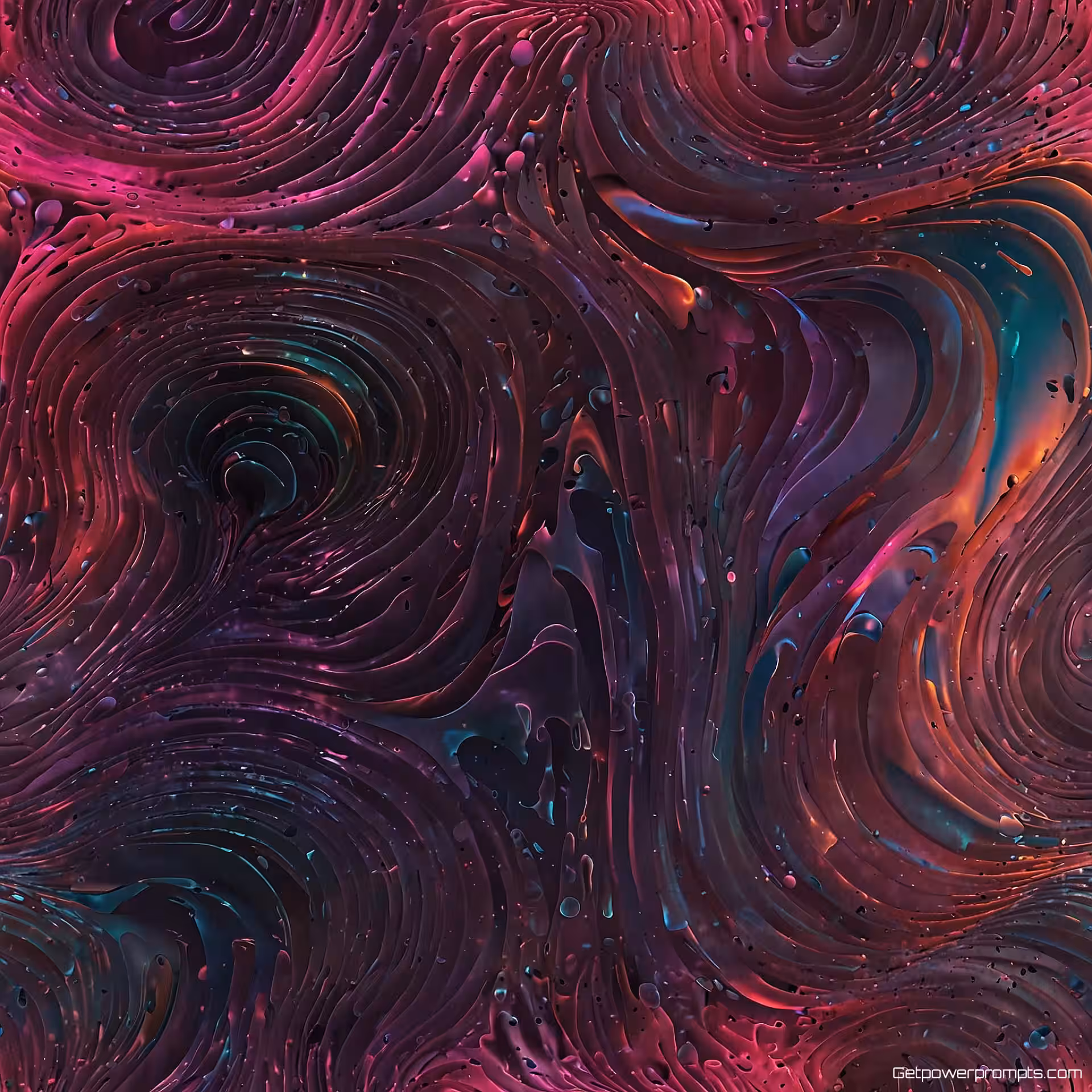 Organische draaikolk, digitale kunsttextuur, cyberpunk, futuristisch ontwerp, elektrisch roze, dramatisch verlichting, iriserend oppervlak, geometrische interferentiepatronen, naadloze herhaling, etherische gloed, digitaal hologram effect, ingewikkelde lichtbreking