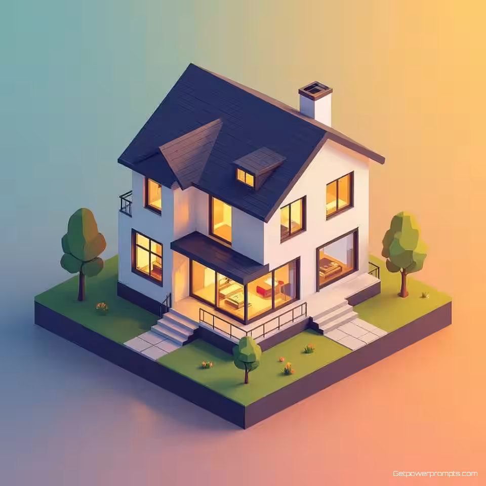 Gebouw of huis, vector isometrische illustratie, schoon en eenvoudig stijl, isometrisch perspectief, helder en kleurrijk kleurenschema, schone vectorlijnen, schaalbare artwork, 3D vectorontwerp, geometrische compositie, enkele kleurachtergrond achtergrond, moderne isometrische kunst, technische vectorillustratie