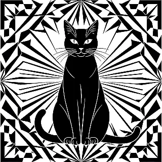 Katten silhouet, vector lijnkunst illustratie, geometrisch stijl, gecentreerde compositie perspectief, zwart en wit kleurenschema, doorlopende lijn tekening, minimalistische vector kunstwerk, schone vector lijnen, witte achtergrond achtergrond, moderne esthetiek, schaalbare graphics, artistiek lijnwerk, hedendaagse digitale kunst