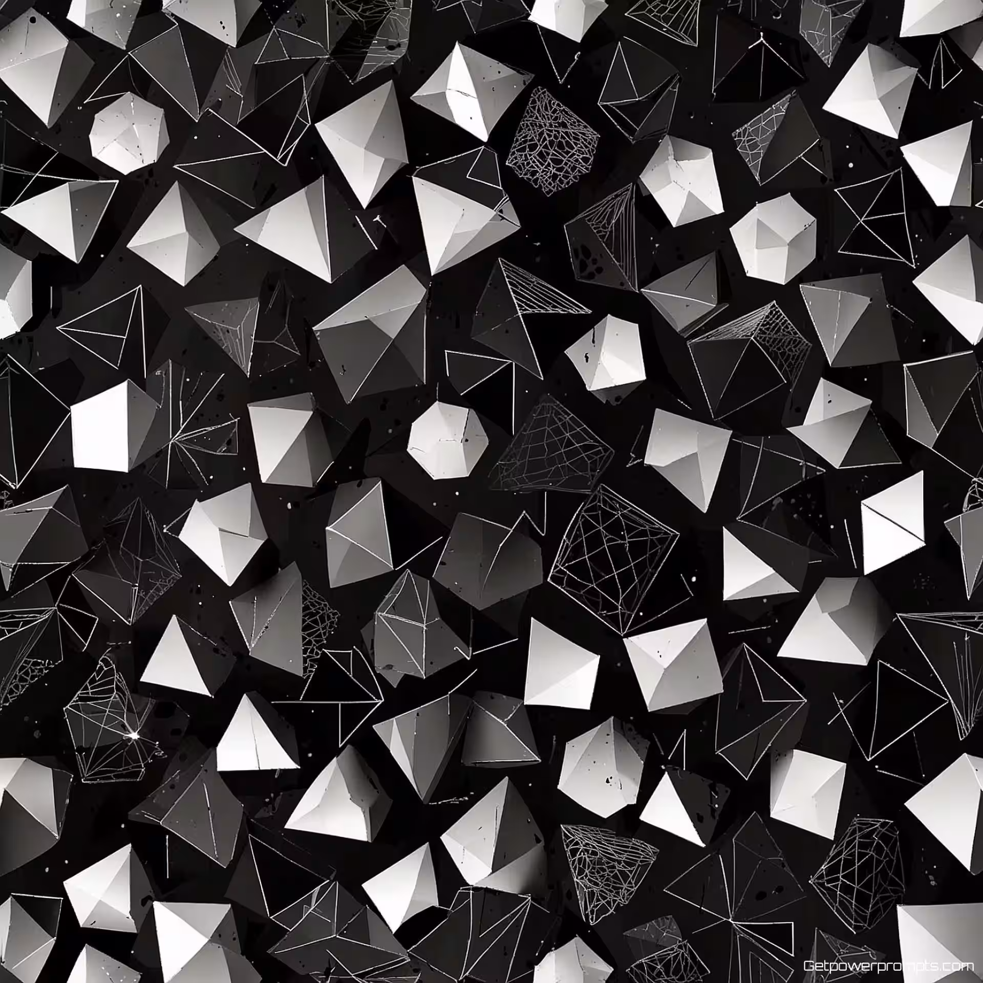 Geometrische vormen, vectorillustratie, modern stijl, verspreide opstelling arrangement, monochroom kleurenschema, herhalend patroonontwerp, naadloze vectorafbeelding, schaalbare graphics, transparant achtergrond, schone vectorlijnen, moderne esthetiek, decoratieve elementen