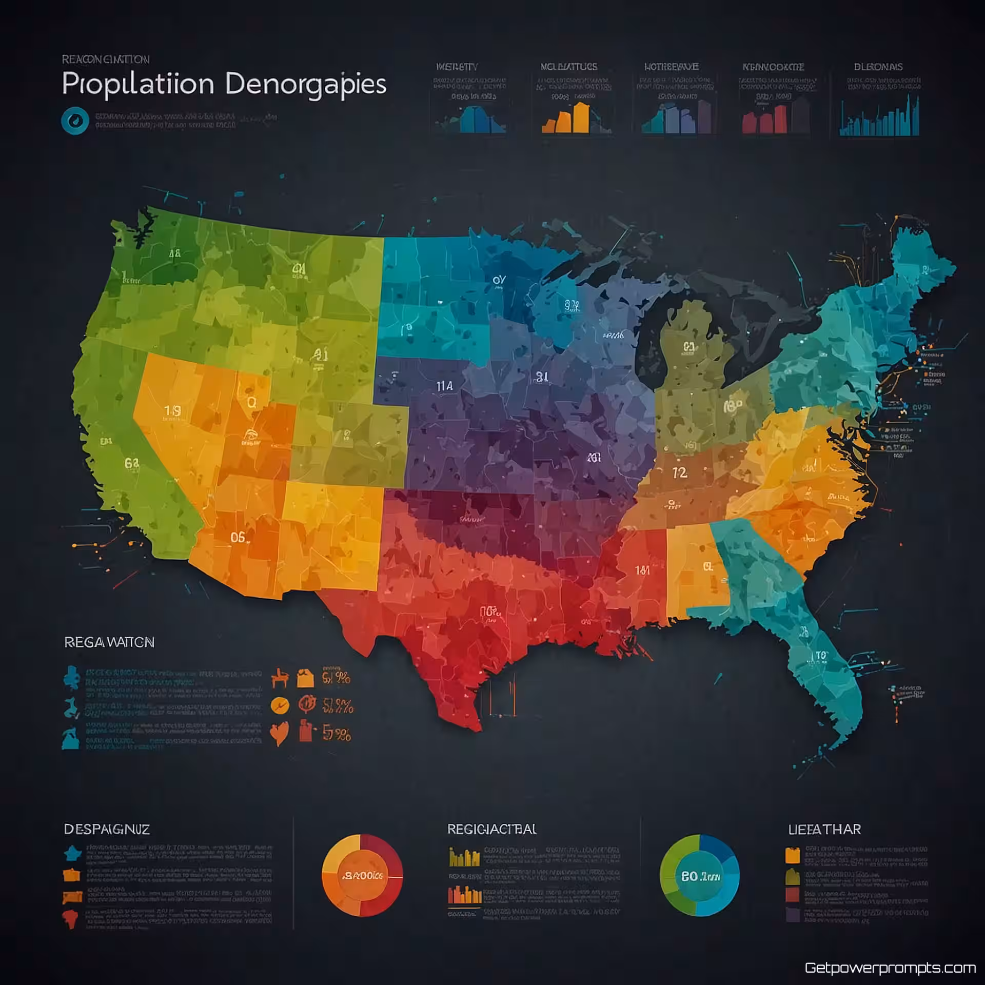 Bevolkingsdemografie, geografische infographic ontwerp, zakelijk modern esthetiek, volledige kaartdekking lay-out, levendige accentkleuren schema, kaartvisualisatie, regionale gegevenspunten, professionele cartografie, textuur achtergrond achtergrond, energieke sfeer sfeer