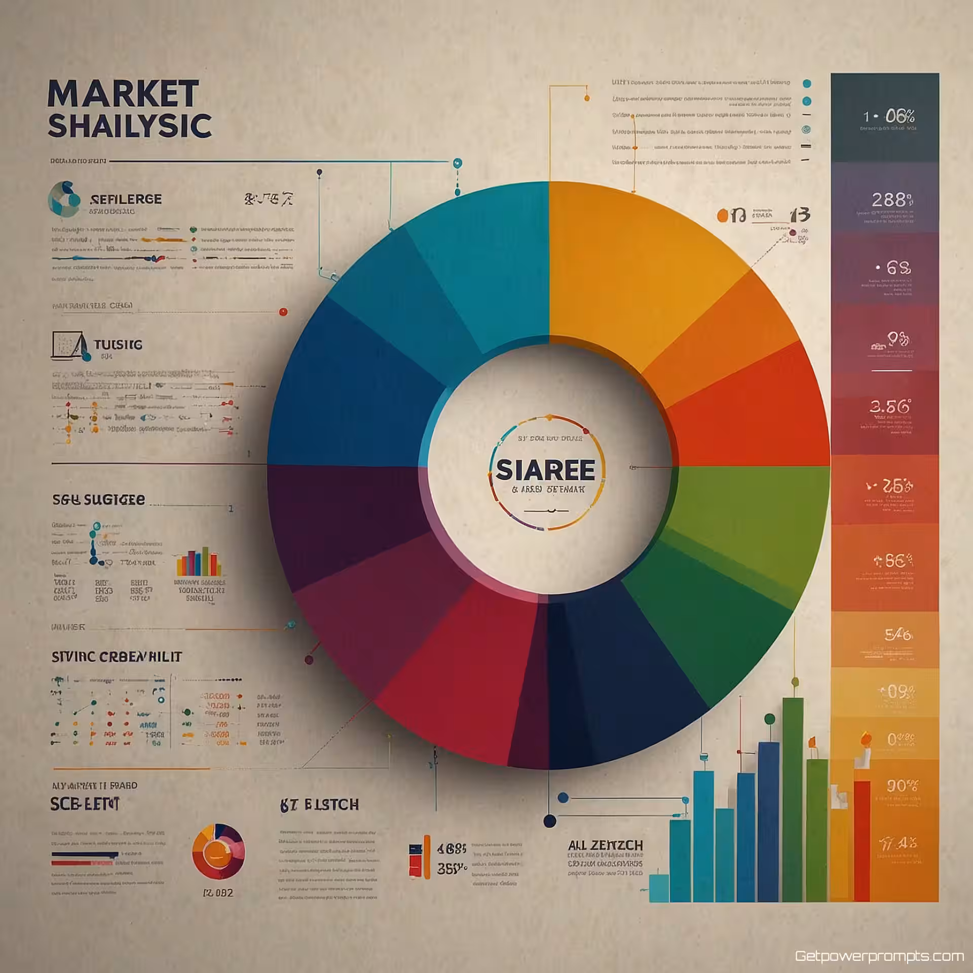 Marktaandeelanalyse, statistische grafiek infographic, creatief speels esthetiek, hiërarchische stroom lay-out, levendig contrast schema, datavisualisatie graphics, professionele analyse presentatie, subtiele textuur achtergrond, professioneel zakelijk atmosfeer