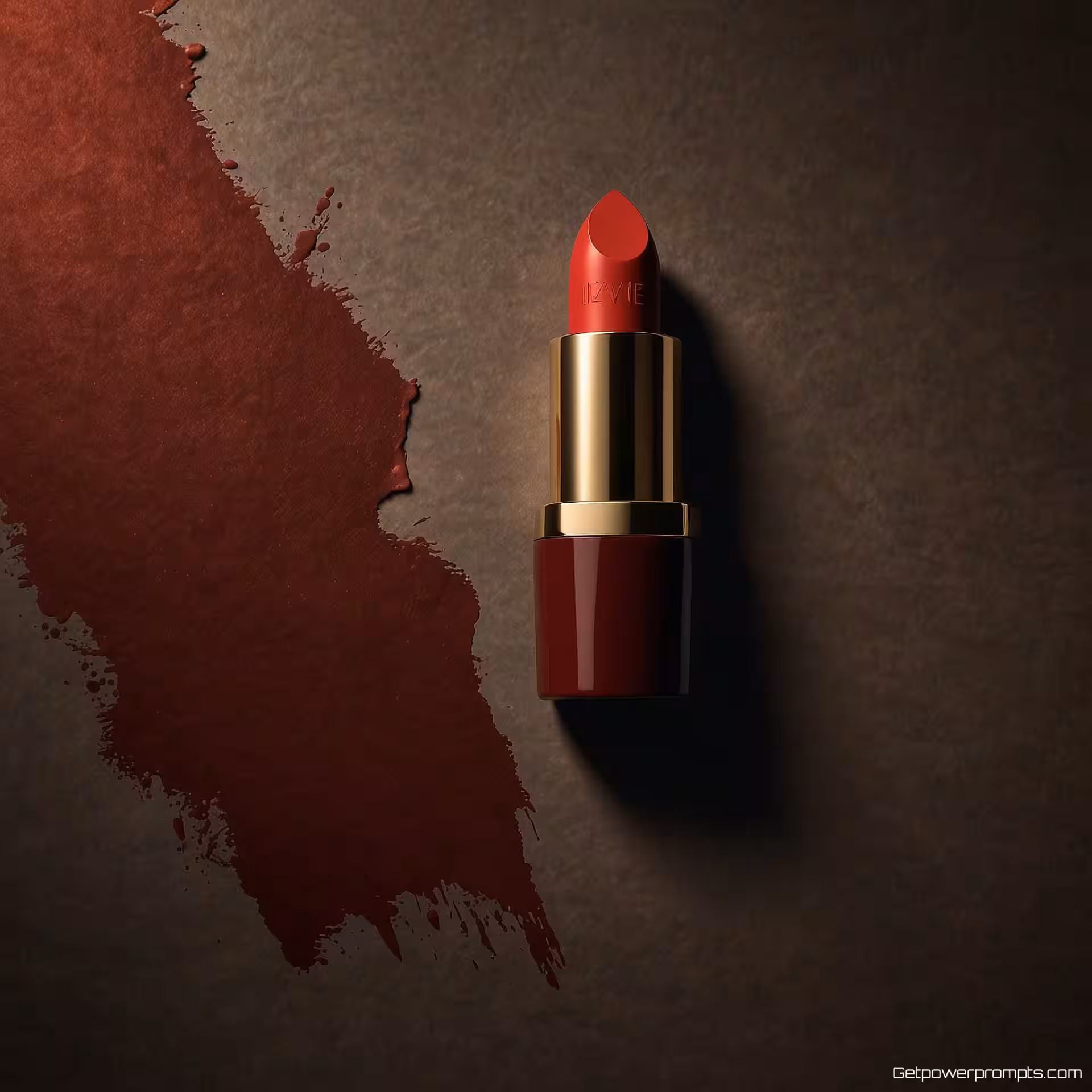 Luxe lippenstift, flat lay fotografie, fotorealistisch stijl, fluwelen stoffen achtergrond achtergrond, dramatische schaduwen verlichting, minimalistische sfeer sfeer, beautyproduct arrangement, bovenaanzicht perspectief, schone compositie, professionele esthetiek, scherp detail