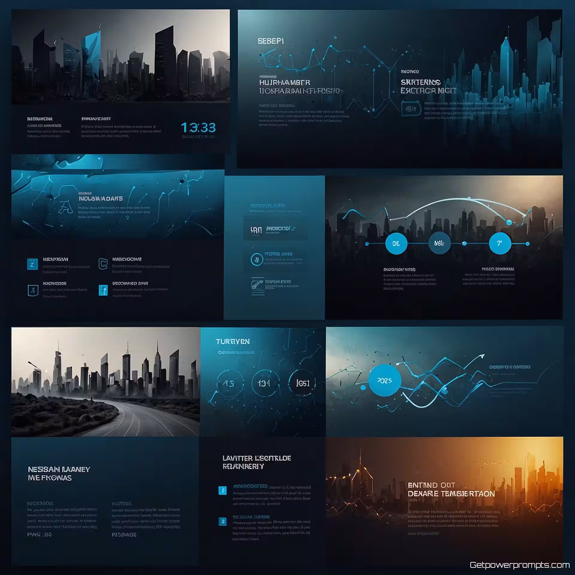 Vooruitgang, zakelijk overgangsslide, abstract achtergrond, omgevingslicht verlichting, blauw en wit, modern presentatieontwerp, visuele stroomelementen, schone typografie, professionele esthetiek, sectiescheiding, boeiende lay-out, scherpe focus