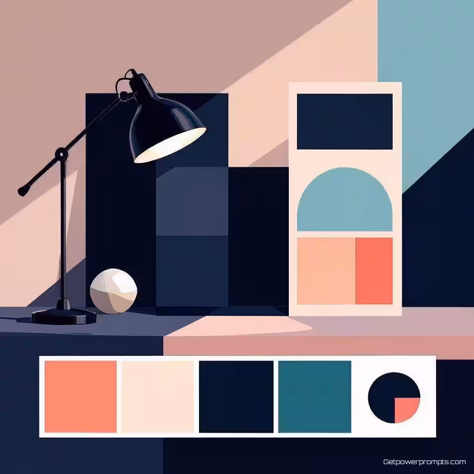 Kleurenpalet, visueel identiteitssysteem, minimalistisch, professioneel sfeer, rasterlay-out perspectief, zacht belichting, merkrichtlijnen, samenhangende ontwerpstijl, professionele branding, monochroom, consistente visuele elementen, merkherkenning