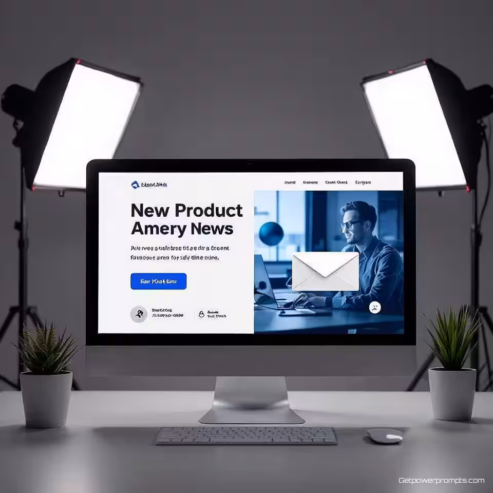 Nieuw product aankondiging, e-mailnieuwsbrief ontwerp, fotorealistisch, professioneel sfeer, centrale compositie perspectief, zacht licht belichting, effen kleur achtergrond, professionele e-mailmarketing, gebrandmerkte nieuwsbrief lay-out, boeiende visuele inhoud, conversiegericht ontwerp, digitale marketing esthetiek