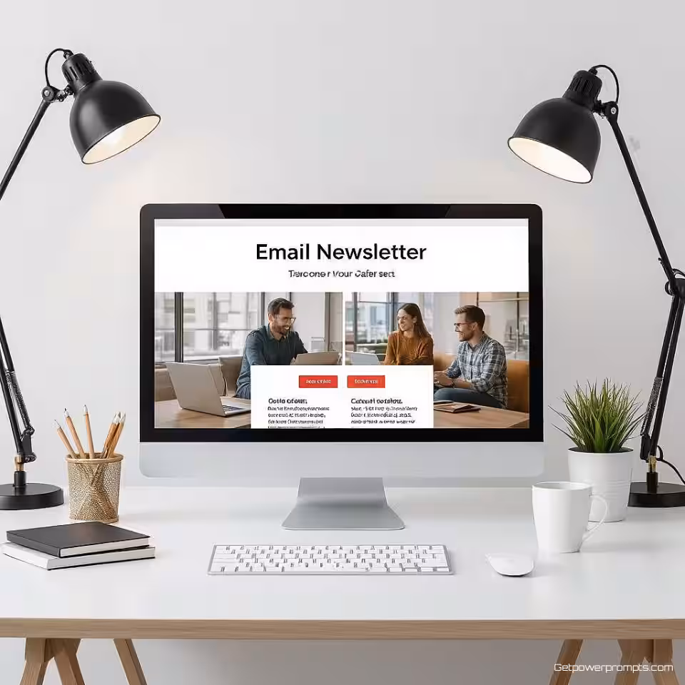 Speciale kortingspromotie, e-mailnieuwsbrief ontwerp, fotorealistisch, professioneel sfeer, centrale compositie perspectief, zacht licht belichting, effen kleur achtergrond, professionele e-mailmarketing, gebrandmerkte nieuwsbrief lay-out, boeiende visuele inhoud, conversiegericht ontwerp, digitale marketing esthetiek