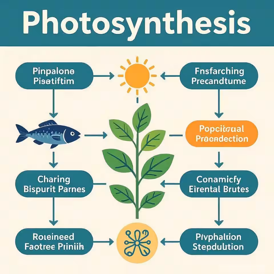 Fotosynthese, stapsgewijs diagram, flat illustratie, educatieve kleuren kleurenschema, stroomschema lay-out perspectief, duidelijke visuele stroom, educatieve labels, effen kleur achtergrond, instructieontwerp
