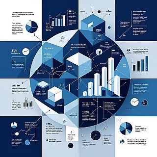 Kwartaal financiële data, geometrisch infographic ontwerp, monochrome blauwtinten kleurenschema, modulaire rooster lay-out lay-out, effen kleur achtergrond achtergrond, wiskundige precisie, schone lijnen, abstracte datavisualisatie, moderne informatiedesign, professionele presentatie, gestructureerde data-elementen, architectonische invloed, technische illustratie esthetiek