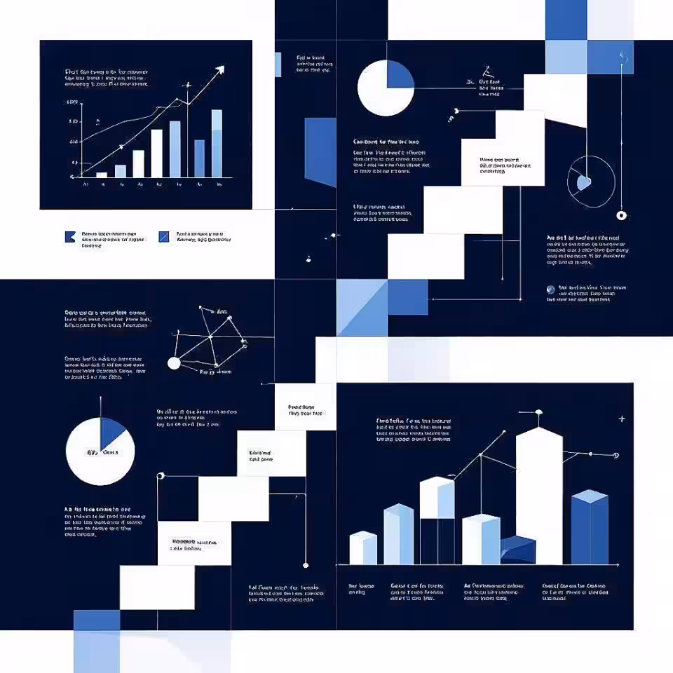 Ontwikkelingsmijlpalen, geometrisch infographic ontwerp, monochrome blauwtinten kleurenschema, modulaire rooster lay-out lay-out, effen kleur achtergrond achtergrond, wiskundige precisie, schone lijnen, abstracte datavisualisatie, moderne informatiedesign, professionele presentatie, gestructureerde data-elementen, architectonische invloed, technische illustratie esthetiek
