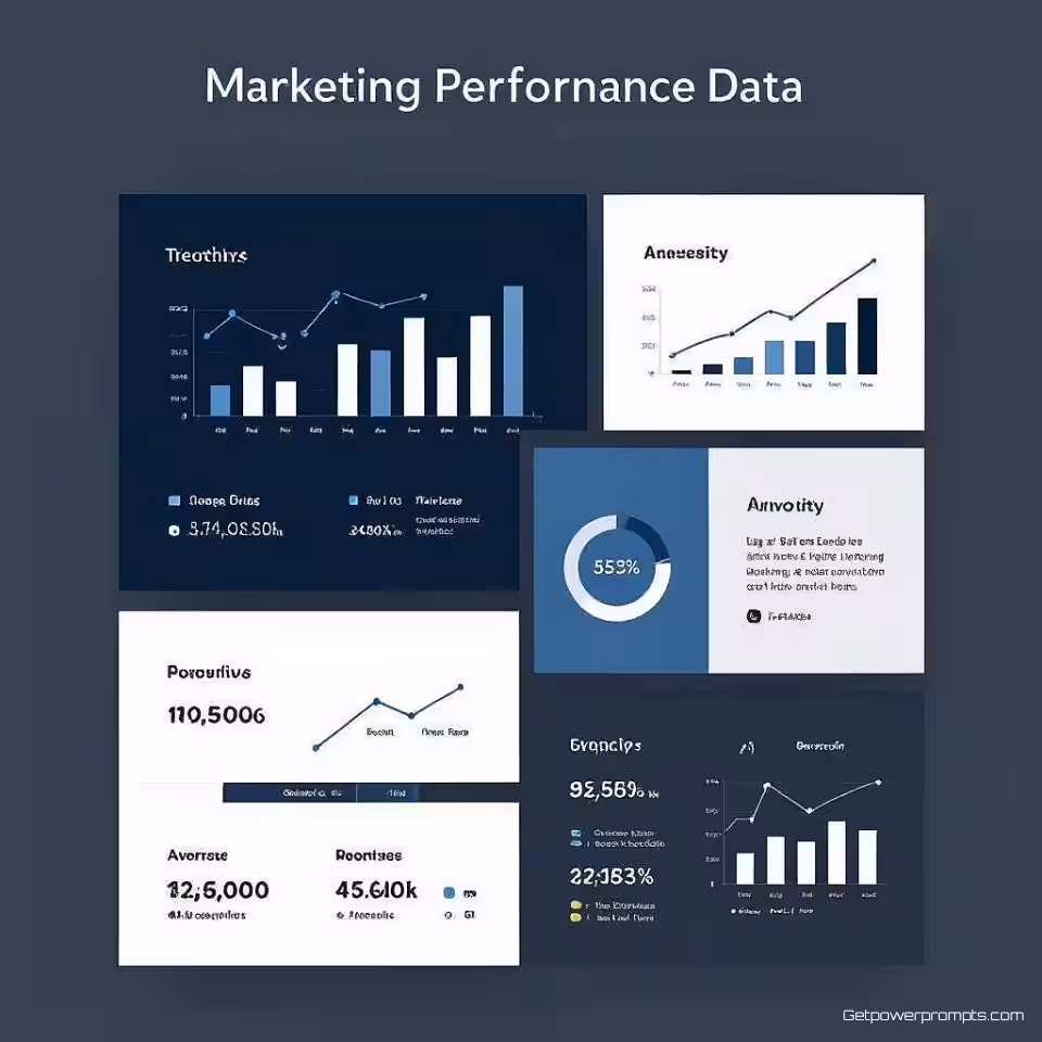 Marketingprestatiegegevens, minimalistisch infographic ontwerp, Blauwe en grijze tinten kleurenschema, Modulaire rastercompositie lay-out, schone typografie, geometrische datavisualisatie-elementen, Effen gekleurde achtergrond achtergrond, plat ontwerp esthetiek, professionele datapresentatie, negatieve ruimte, moderne informatiedesign