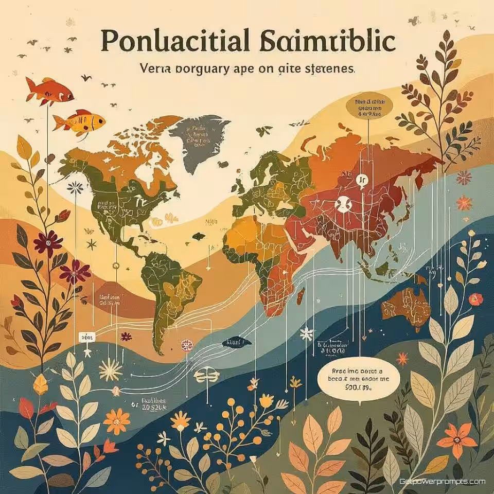 Soortenpopulatiestatistieken, aquarelillustratie infographic ontwerp, aardtinten kleurenschema, organische natuurlijke vormen compositie, textuurachtergrond achtergrond, vloeiende datastromen, botanische illustratie-elementen, zacht natuurlijk licht verlichting, ecologische datavisualisatie, duurzaam ontwerp esthetiek, natuurlijke patronen, milieu-informatieontwerp