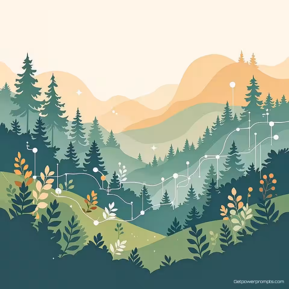 Bosbehouddata, aquarelillustratie infographic ontwerp, aardtinten kleurenschema, organische natuurlijke vormen compositie, textuurachtergrond achtergrond, vloeiende datastromen, botanische illustratie-elementen, zacht natuurlijk licht verlichting, ecologische datavisualisatie, duurzaam ontwerp esthetiek, natuurlijke patronen, milieu-informatieontwerp