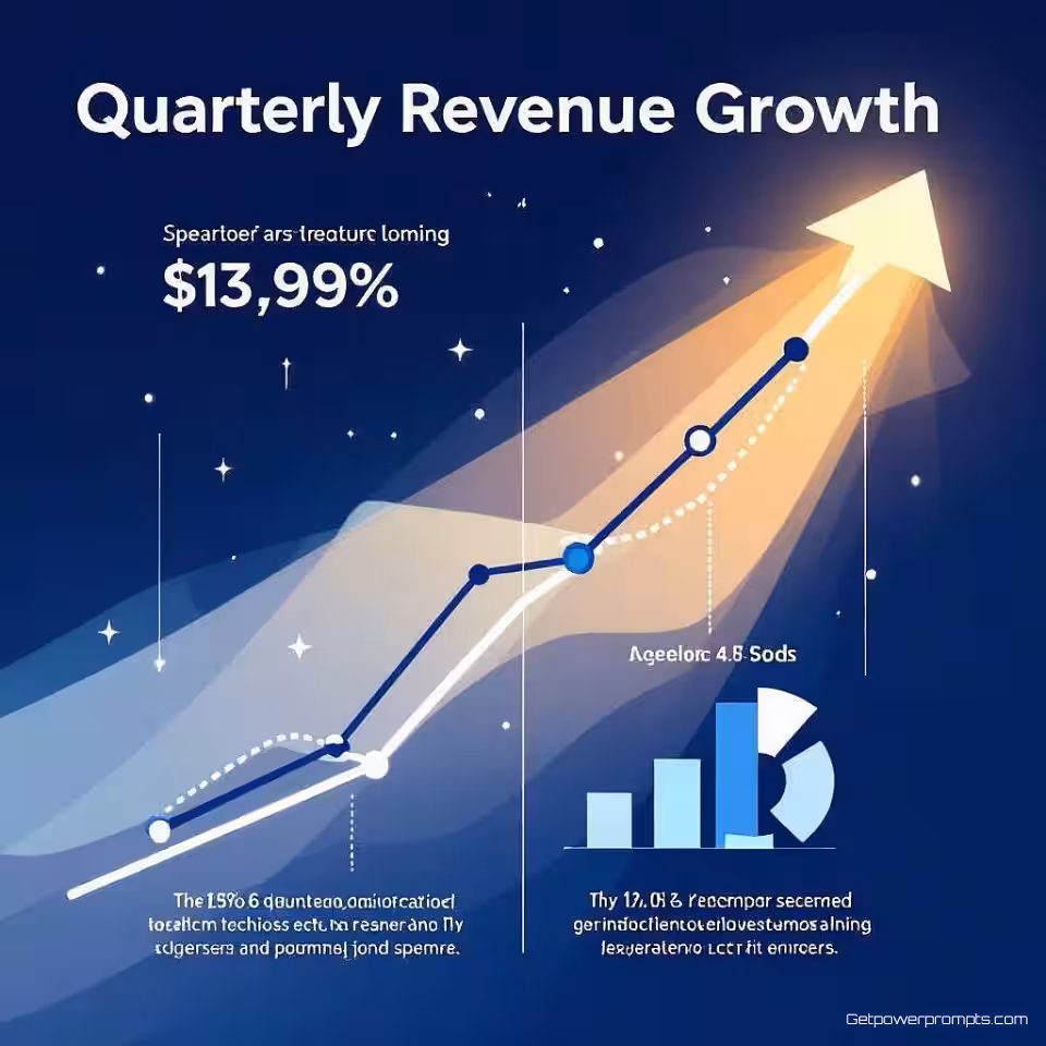 Kwartaalomzetgroei, infographic visualisatie, schone lijnen, eenvoudige grafieken, professionele blauwe tinten, centrale focus met ondersteunende elementen perspectief, zacht natuurlijk licht verlichting, data-gedreven ontwerp, statistische grafieken, informatiehiërarchie, visuele verhaalvertelling, educatieve duidelijkheid, moderne infographic esthetiek