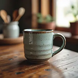 Handgemaakte keramische mok, authentieke merkverhaal fotografie, close-up perspectief, natuurlijk omgevingslicht belichting, minimalistisch achtergrond, aards en neutraal, ondiepe scherptediepte, Instagram story formaat, behind-the-scenes esthetiek, oprecht merkverhaal, zachte achtergrondfocus, boeiende visuele verhaalvertelling, mobiel-geoptimaliseerde lay-out