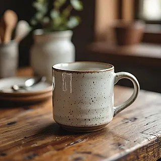 Handgemaakte keramische mok, authentieke merkverhaal fotografie, groothoek perspectief, natuurlijk omgevingslicht belichting, minimalistisch achtergrond, aards en neutraal, ondiepe scherptediepte, Instagram story formaat, behind-the-scenes esthetiek, oprecht merkverhaal, zachte achtergrondfocus, boeiende visuele verhaalvertelling, mobiel-geoptimaliseerde lay-out