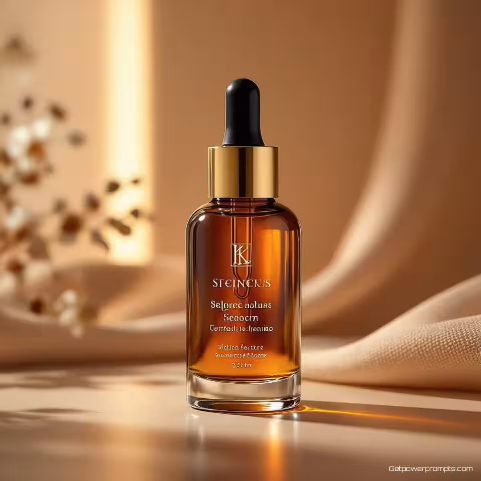 Luxe huidverzorgingsserum, fotorealistisch, studio achtergrond achtergrond, studioverlichting verlichting, close-up perspectief, aards kleurenpalet, Instagram carrouselformaat, productpresentatie esthetiek, samenhangend visueel verhaal, scroll-stop aantrekkingskracht, professionele styling, commerciële kwaliteit, boeiende sociale media inhoud
