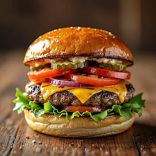 Gourmetburger, voedselfotografie, vintage, close-up perspectief, natuurlijke belichting belichting, minimalistisch achtergrond, warme tonen, kleine scherptediepte, verleidelijke esthetiek, Instagram feed optimalisatie, professionele styling, watertandende presentatie