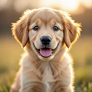 Golden retriever puppy, aquarel illustratie, close-up perspectief, natuurlijke belichting belichting, effen kleur achtergrond, warme aardtinten, ondiepe scherptediepte, Instagram story-formaat, speelse huisdier esthetiek, zachte achtergrond focus, boeiende diereninhoud, sociale media huisdierfotografie, authentieke huisdierpersoonlijkheid, mobiel geoptimaliseerde lay-out