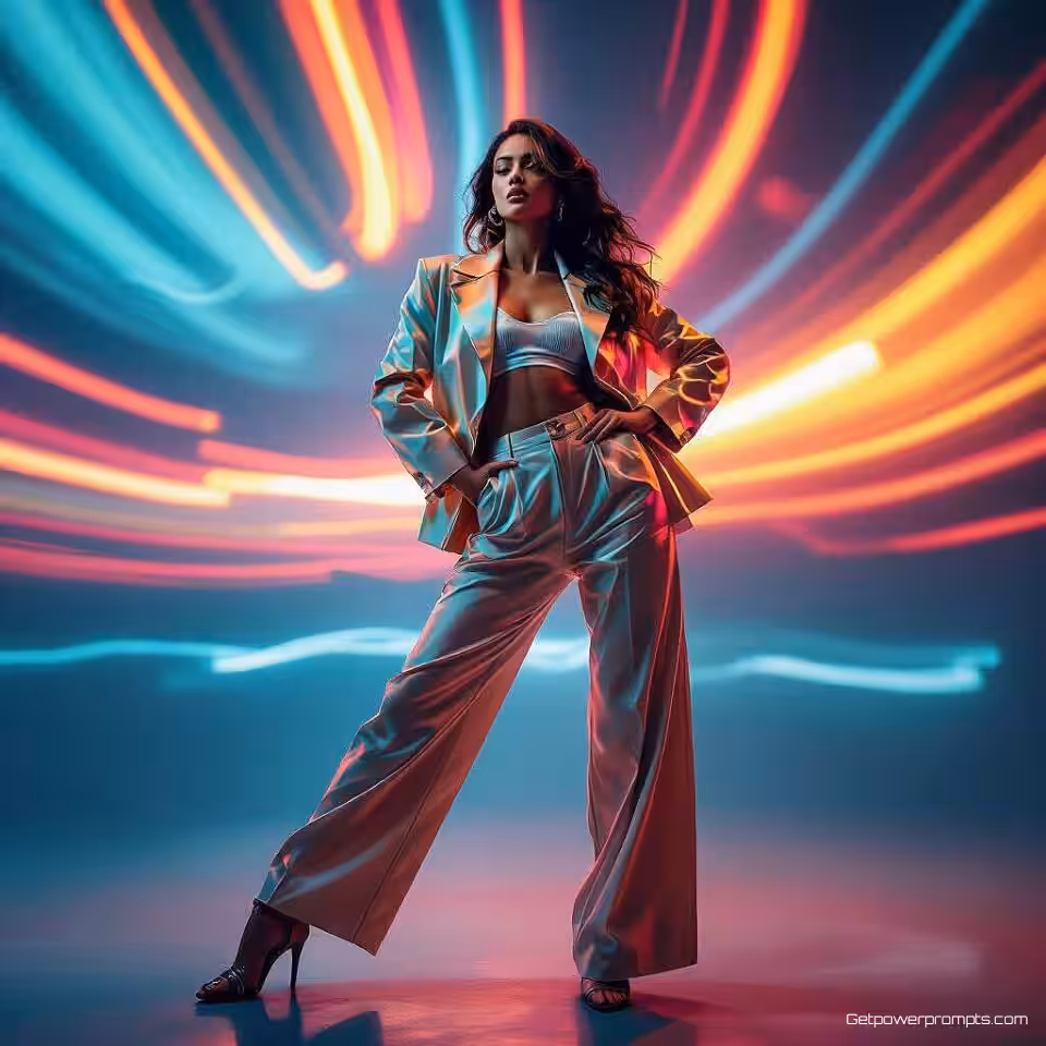 Modemodel poserend, fotorealistisch, dynamische bewegingsonscherpte, actieshot perspectief, levendig, energiek atmosfeer, Instagram Reels-formaat, cinematografische beweging, aantrekkelijke videominiatuur esthetiek, social media storytelling, trending visuele inhoud