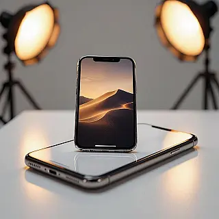 Premium smartphone, fotorealistisch, close-up perspectief, studio achtergrond, zachte verlichting verlichting, pastel kleuren, Instagram story formaat, product onthulling esthetiek, dynamische compositie, boeiend visueel verhaal, scroll-stoppende aantrekkingskracht, sociale media optimalisatie, professionele styling