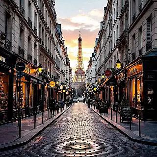 Parijse straat, reisfotografie, documentaire stijl, groothoek perspectief, gouden uur belichting, stedelijke achtergrond achtergrond, aards kleurenpalet, ondiepe scherptediepte, wanderlust esthetiek, Instagram feed optimalisatie, authentieke reiservaring, culturele onderdompeling, professionele reisinhoud, sociale media wanderlust