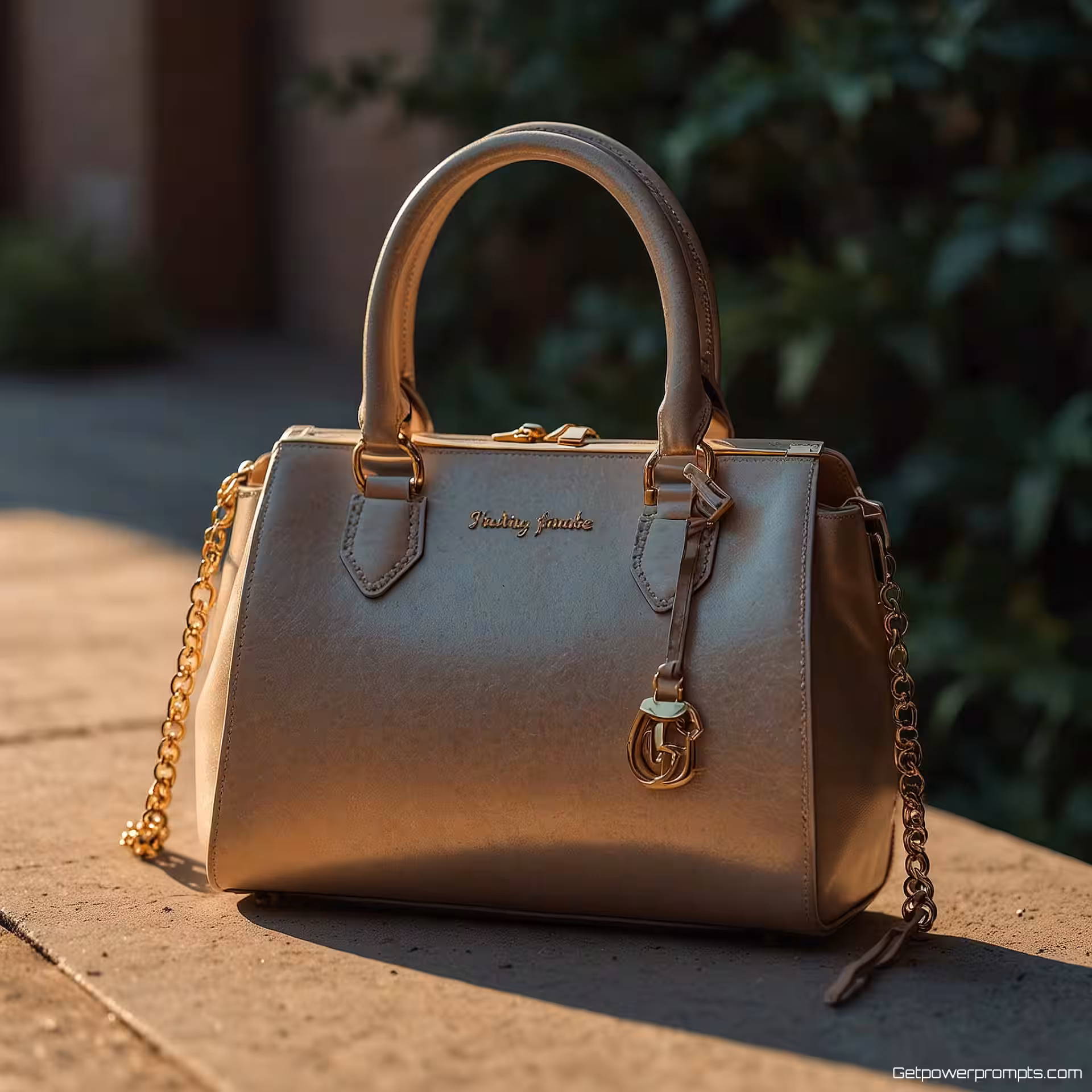 Designer handtas, modefotografie, elegant sfeer, natuurlijk achtergrond, gouden uur belichting, close-up perspectief, Instagram story formaat, redactionele esthetiek, ondiepe scherptediepte, monochroom