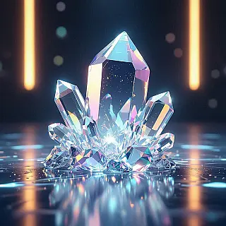 Kristal geometrie, 3D-rendering holografisch ontwerp, futuristisch sfeer, minimalistisch achtergrond, zacht licht verlichting, pastel, Instagram story-formaat, iriserend effect, lichtbreking, transparante lagen, moderne esthetiek, ondiepe scherptediepte, futuristische compositie