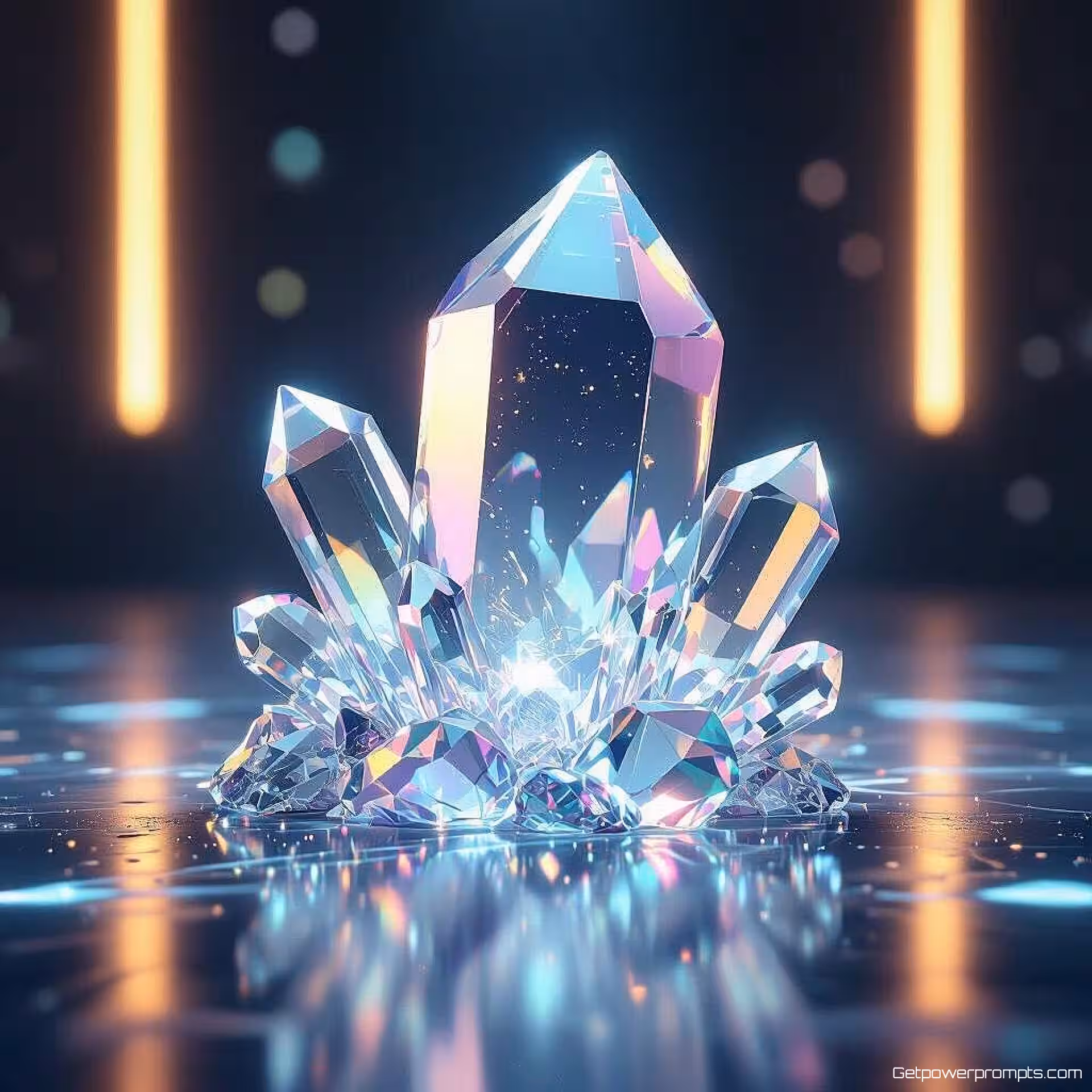 Kristal geometrie, 3D-rendering holografisch ontwerp, futuristisch sfeer, minimalistisch achtergrond, zacht licht verlichting, pastel, Instagram story-formaat, iriserend effect, lichtbreking, transparante lagen, moderne esthetiek, ondiepe scherptediepte, futuristische compositie