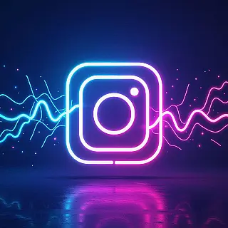 Bedrijfslogo, digitale illustratie neon ontwerp, energiek sfeer, donker verloop achtergrond, neon gloed verlichting, elektrisch blauw en roze, Instagram story formaat, gloeiend effect, levendige neonkleuren, moderne esthetiek, ondiepe scherptediepte, elektrische gloed, hedendaags ontwerp