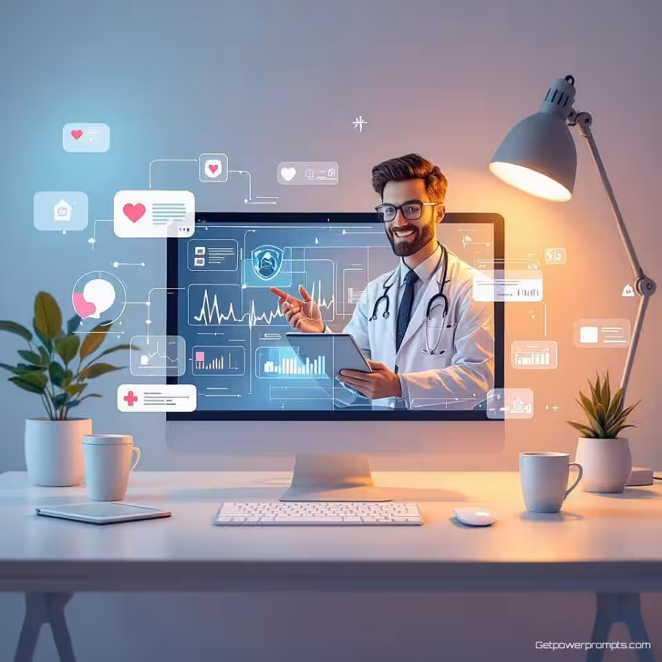 Gezondheidszorg technologie, tech startup esthetiek, digitale illustratie, innovatief sfeer, gradiënt achtergrond achtergrond, zacht licht verlichting, moderne compositie, digitale elementen, professionele branding, sociale media cover lay-out, schone typografie integratie, eigentijdse ontwerp