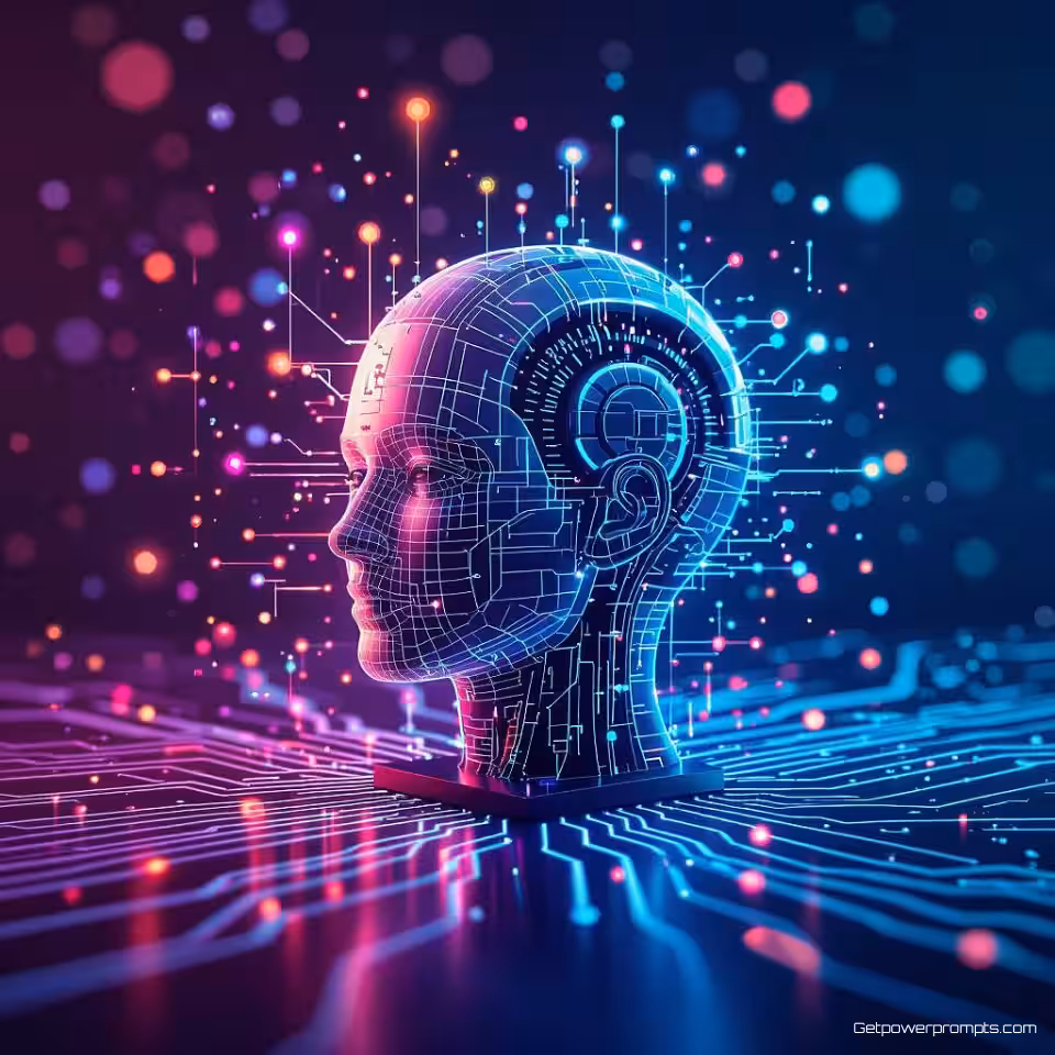 Kunstmatige intelligentie technologie, tech startup esthetiek, digitale illustratie, innovatief sfeer, gradiënt achtergrond achtergrond, zacht licht verlichting, moderne compositie, digitale elementen, professionele branding, sociale media cover lay-out, schone typografie integratie, eigentijdse ontwerp