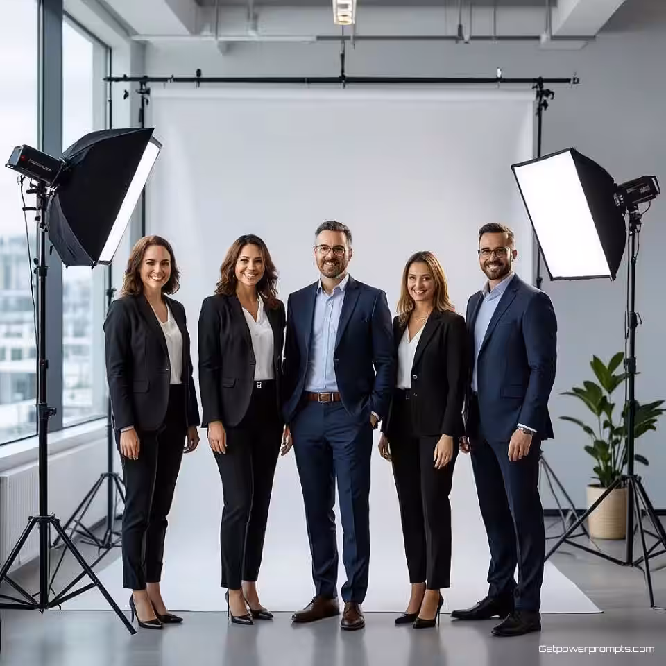 Directieraad, professionele bedrijfsfotografie, professioneel sfeer, modern kantoor achtergrond, studio verlichting verlichting, groepscompositie, zakelijk team, professionele kleding, collaboratieve werkruimte, social media cover lay-out, authentieke corporate esthetiek