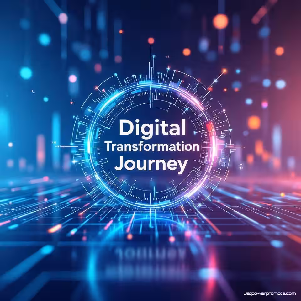 Digitale transformatiereis, abstracte 3D-render, futuristisch en visionair sfeer, minimalistische studio achtergrond, zacht diffuus licht verlichting, professionele LinkedIn-post, dynamische hoek perspectief, moderne innovatievisualisatie, abstract bedrijfsconcept, schoon zakelijk ontwerp, futuristische professionele esthetiek